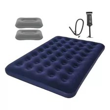 Colchon Inflable 2 Plazas + Inflador + 2 Almohadas Bestway Color Azul