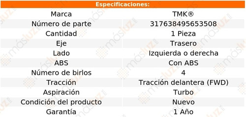 1- Maza Trasera Izq/der Con Abs Partner L4 1.6l 09/12 Tmk Foto 2