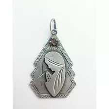 Dije Colgante Virgen Plata 900 Sellada Antigua Amatista 