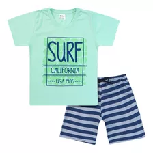 Conjunto Infantil Menino Verão Bebê Surf California Verde