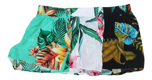 Kit 2 Shorts Feminino Viscose Floral Casual Bermuda 