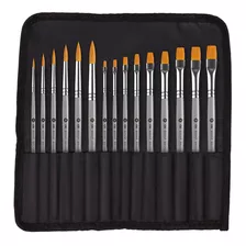 Pincel Artístico Chato Redondo Cis Graf Brush Set Estojo 15