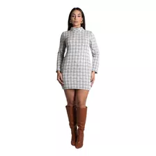 Vestido Manga Longa Gola Boba Moda Feminina Elegante