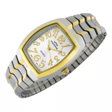 Reloj Montreal Hombre Ml809 Malla Elastizada De Acero Malla Plateado Con Dorado Bisel Plateado Con Dorado Fondo Blanco