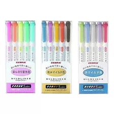 Juego 15 Colores Zebra Mildliner Doble Cara, Negrita Fina, Y