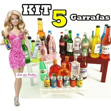Kit 5 Garrafas Miniatura Para Bonecas Barbie Susi Ken Blythe