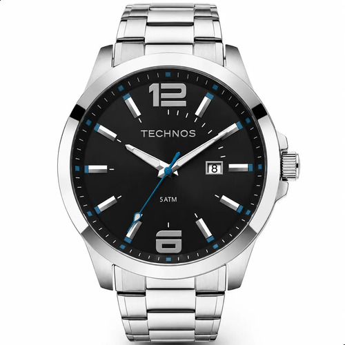Relógio Technos Masculino 2115GU/1A 45 Milímetros Aço Inoxidável com Fundo Preto e Azul Prova D´Agua 50m