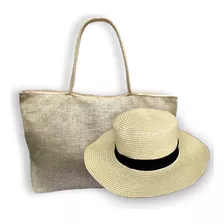 Bolsa Grande Feminina Kit Chapéu Proteção Solar Moda Praia