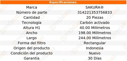 20 Filtros Aire Acondicionado Carb Act 328i 2.0l 4 Cil 14/16 Foto 2