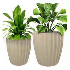 Kit 2 Vasos Polietileno Planta Decoração Jardim Flor Cd70 Cor Bege