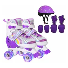 Patins Infantil 4 Rodas Com Luzes De Led Lançamento Lilas