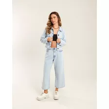 Jaqueta Zinzane Feminino Jeans Recortes Botões - Denim Claro