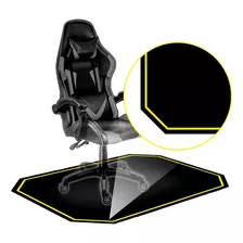 Tapete Protetor Piso Cadeira Gamer Borda Amarela 120x85cm 