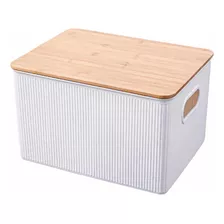 Caja Plástica Con Tapa De Bambú 6 Litros