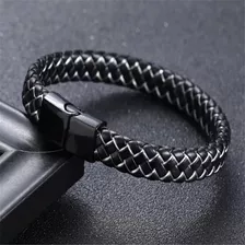 Pulsera Hombre Cuero Genuino A. Inoxidable Iman Gris Pls001