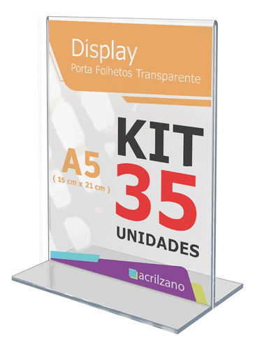 35 Displays T 15x21 A5 Acrílico Para Mesa Avisos Cardápios Cor Transparente