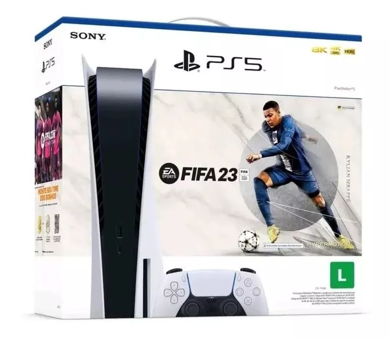 Console Playstation 5 Sony Ps5 825gb Com Disco Controle Dual Sense Branco + Fifa 23