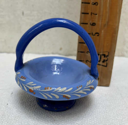 Antigua Canastita Cristal Bristol Decoración Vintage Azul