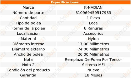 Polea 6 Ranuras Nylon Chevrolet Ssr V8 6.0l 05-06 K-nadian Foto 3