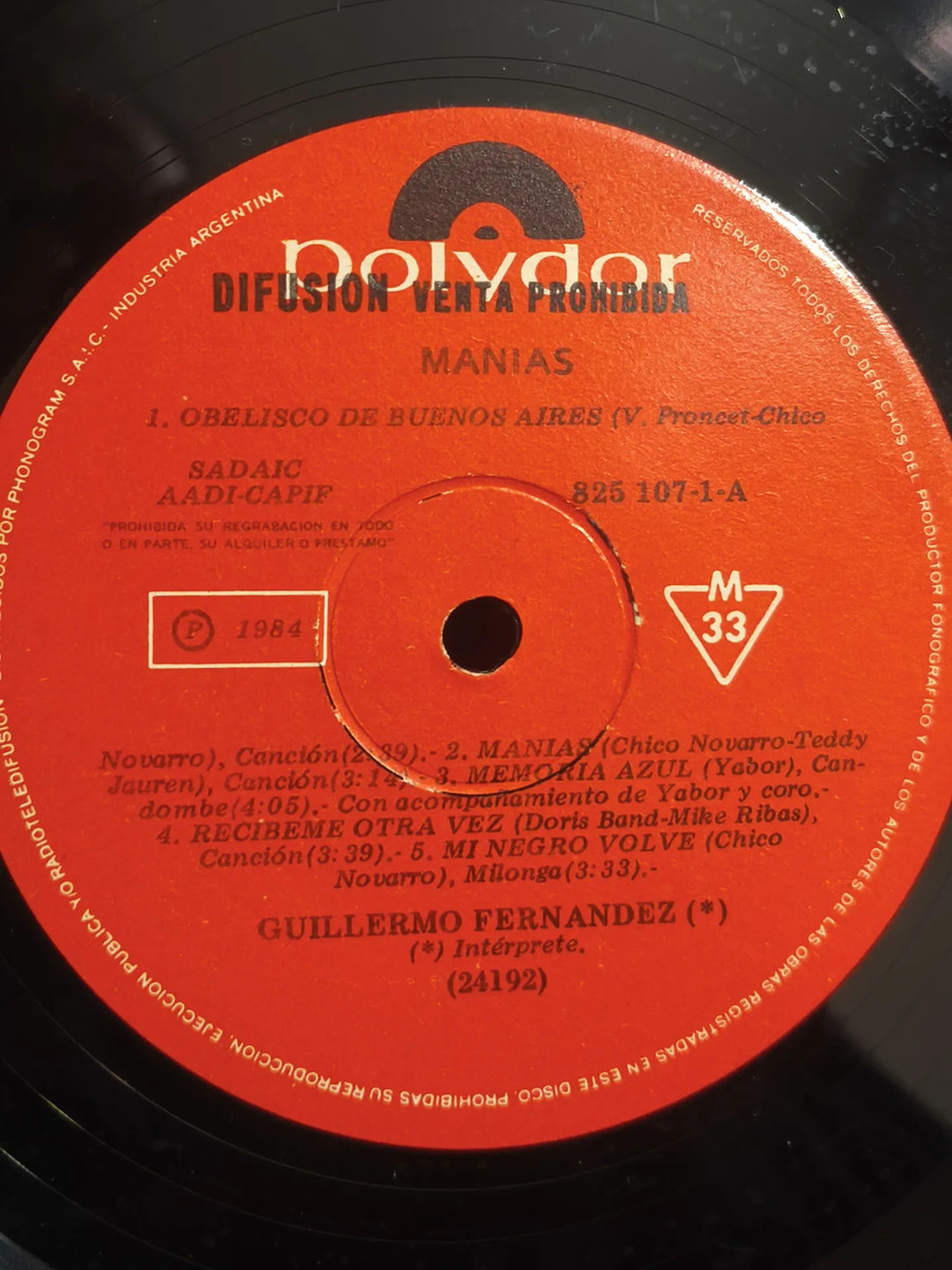 Guillermo Fernández - Manias - vinilo 1984