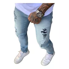 Calca Masculina Skinny Jeans Azul Monterey Rasgada Moda 2022