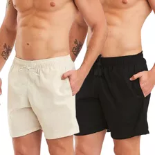 Kit 2 Shorts Masculino Bermuda Linho Leve Viscose Slim Verão