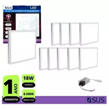 Kit 10x Plafon Painel Led Sobrepor 18w Branco Frio Quadrado 110v/220v