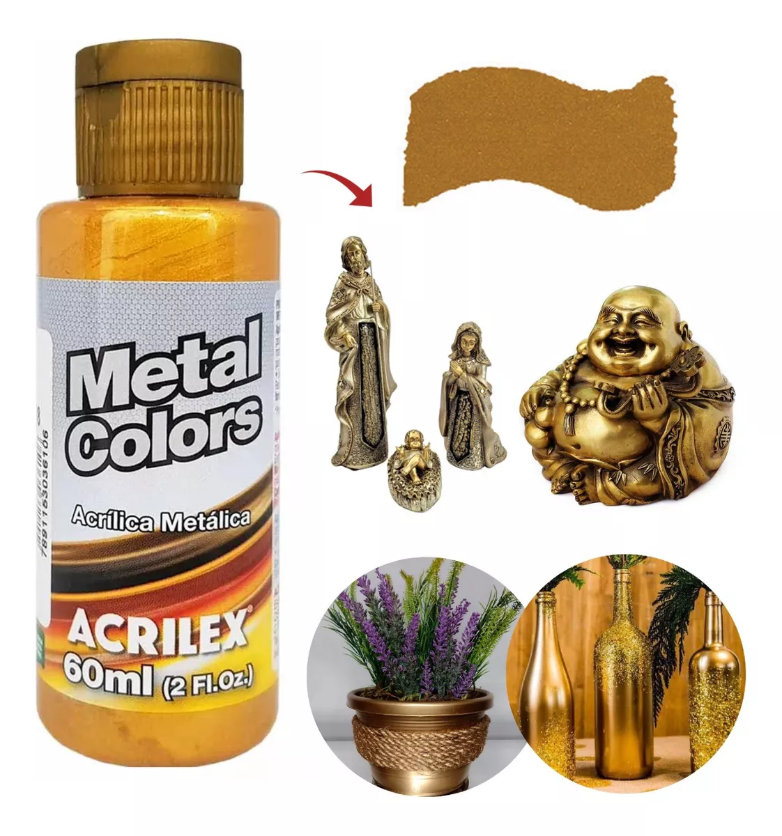 Tinta Acrílica Metal Colors Dourado Solar 598 Acrilex 60ml