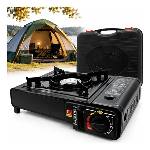 Fogareiro Gás Portátil 1 Boca Com Acoplador De Gás E Maleta Para Viagem Camping Caminhoneiro