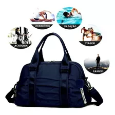 Bolsa Feminina Blogueira Esportiva Fitness Academia Chaveiro Cor Azul Desenho Do Tecido Liso