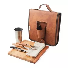 Set Asado Kit Completo Estuche Ecocuero Tabla Vaso Cubiertos