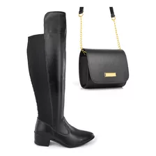 Kit Bota Over The Knee Feminina Plus Size + Bolsa Feminina