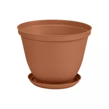 Maceta Redonda Textura Rafia 30 Cm Con Plato Terracota Rimax