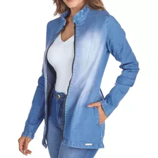 Jaqueta Jeans Feminina Blazer Gola Padre Lycra Premium Top