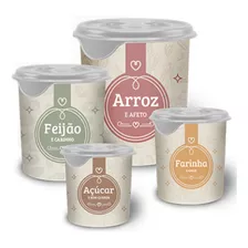 Kit Jogo 4 Potes Porta Mantimentos Arroz Feijão Farinha Cor Creme