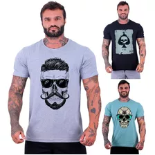 Kit 3 Camisas Estampada Masculina T-shirt Academia Camiseta