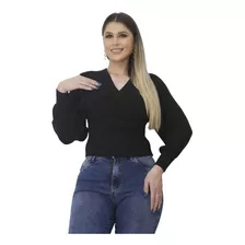 Blusa Em Tricô Modal Feminina Transpassada X Com Decote