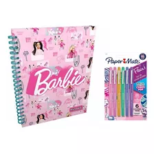 Kit Escolar Barbie Agenda 5 Materias Y Plumigrafos X6