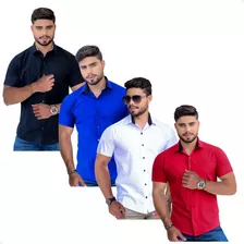 Kit 4 Camisas Masculinas Social Slim Manga Curta Tricoline