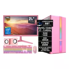 Pc Gamer Completo Rosa I7 16gb Ssd 480gb Rx 550 4gb Kit Game