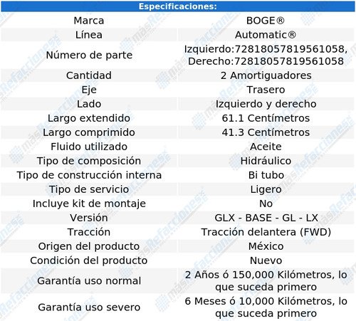 Par Amortiguadores Hid Tras Tempo L4 2.0l 85 Al 86 Boge Foto 2