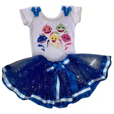 Fantasia Conjunto Baby Shark Com Saia De Tule Com Glitter