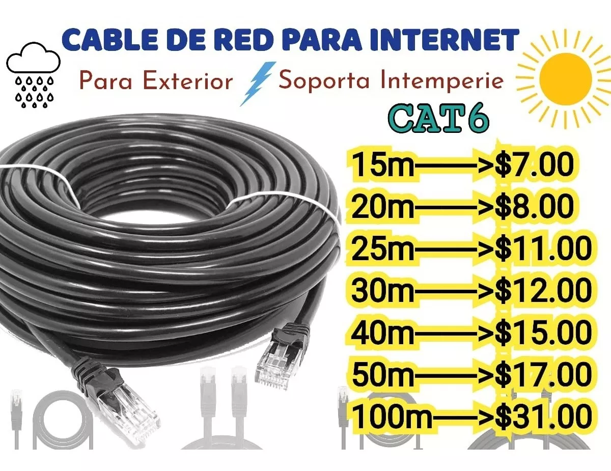 Cable De Red Utp Cat6 Exterior Por 60 Mts Soporta Intemperie