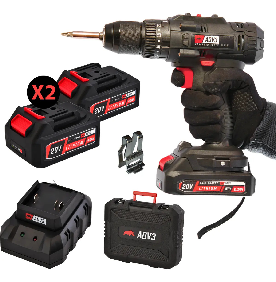 Taladro Impacto Percutor Con 2 Baterías Inalámbrico 20v Adv3 Negro 50 Hz/60 Hz