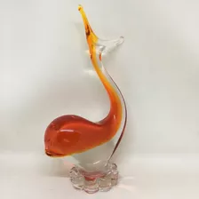 Hermosa Ballena En Cristal De Murano Color Naranja 1940 A387