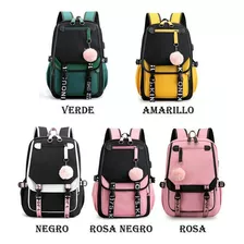 Mochila Kawaii Estilo Coreano Para Jóvenes Con Puerto Usb Color Negro/rosa