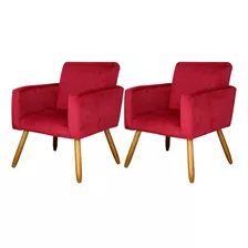 Kit Com 2 Poltronas Decorativas Larhome Estar Vermelho