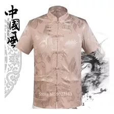 Camisa De Satén Con Cuello Mandarín, Camisa De Kung-fu Para