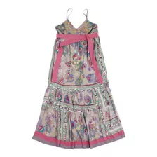 Vestido Rodado De Alcinha Cinza C/ Bordado Floral, Miçangas 