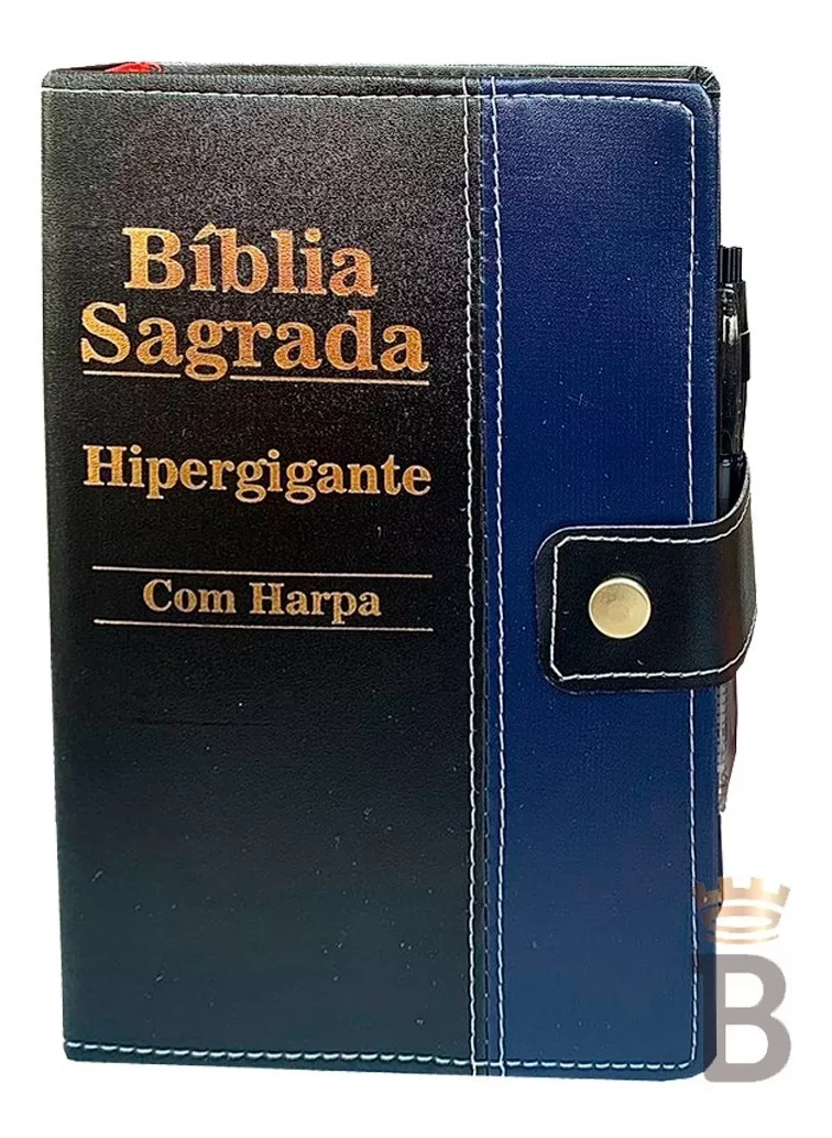 Bíblia Sagrada Letra Hipergigante Botão Preta/azul - 14x21cm